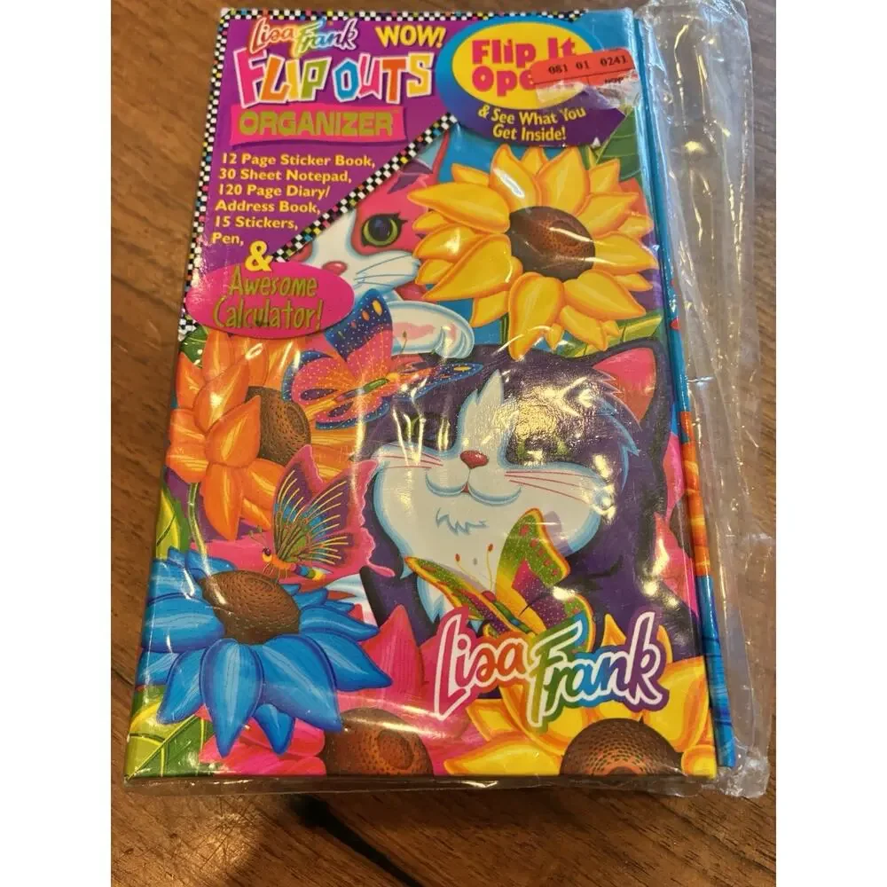NEW 90’s VTG Lisa Frank Flip Outs Organizer / Stationary W/ Sunflower Kittens